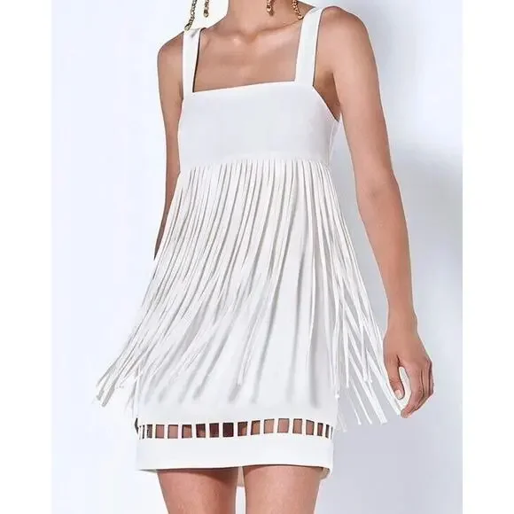 $650 Alexis SASKIA Alabaster Sleeveles Mini Fringe Dress Sz M Bridal Wedding - Picture 8 of 16